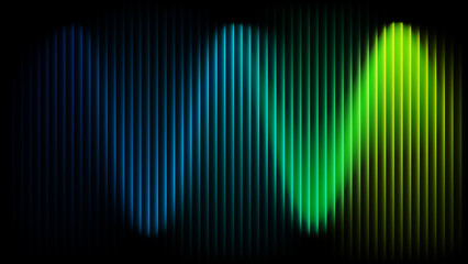 Naklejka premium Abstract rainbow sound wave vector illustration with colorful digital equalizer lines and motion texture on a black technology background