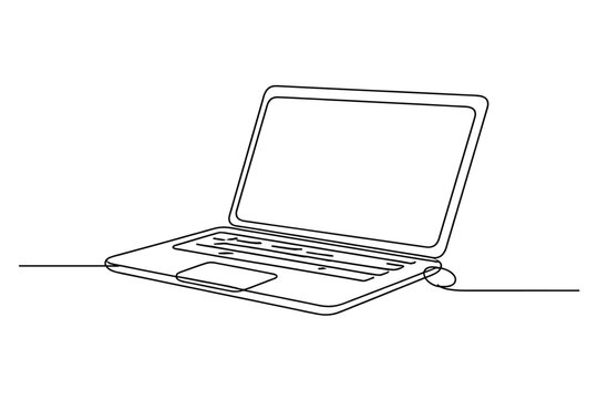Continuous line drawing of a laptop computer. Minimalist vector illustration of a modern portable PC for business, education, and technology concepts. Simple black line art on white background.