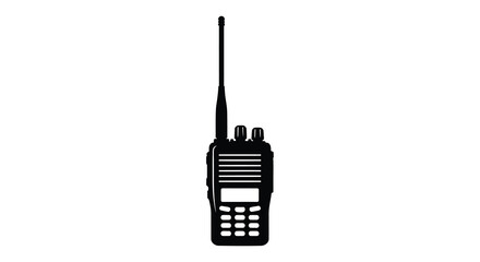 Simple black silhouette of a handheld two way radio with an antenna © MDHABiBUR