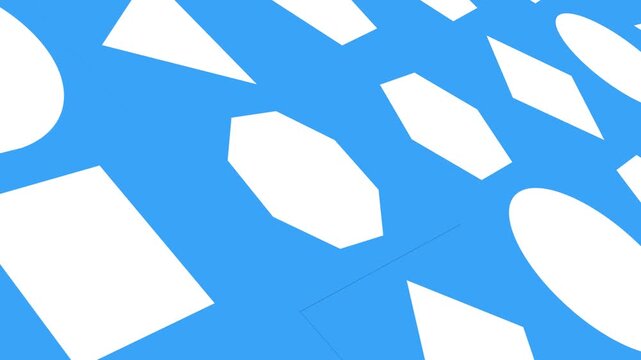 3D white flat regular shapes motion background loop on blue screen