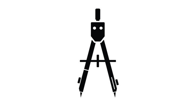 A black silhouette of a drawing compass on a white background