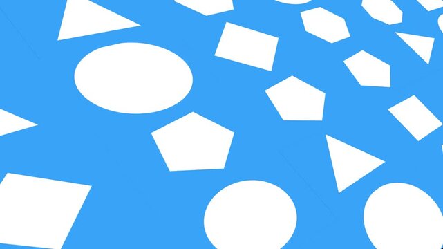 3D white flat regular shapes motion background loop on blue screen