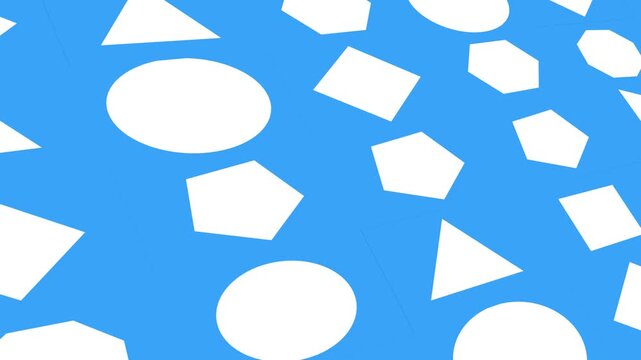 3D white flat regular shapes motion background loop on blue screen