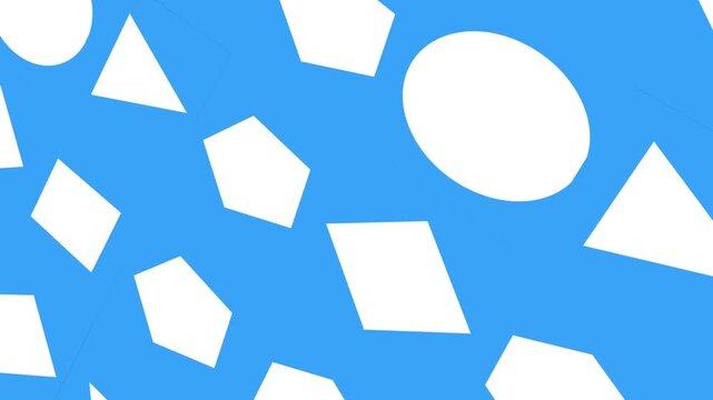 3D white flat regular shapes motion background loop on blue screen