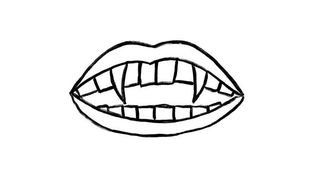 Animated Vampire Fangs Scribble, Dracula Teeth, Horror, Halloween, Monster, Hand Drawn Doodle on White Background, Video Marker Texture