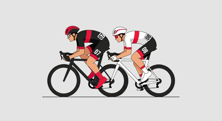 Fototapeta premium Two Cyclists in Action Racing on Road Bikes with Matching Uniforms, Side View