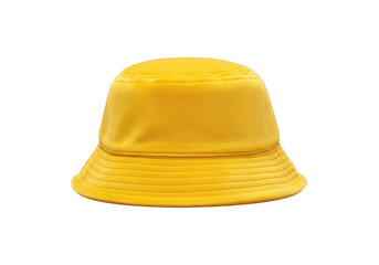 Fototapeta premium A yellow bucket hat made of woven straw isolated on transparent background