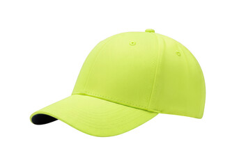 Fototapeta premium A neon green baseball cap with a black brim tip isolated on transparent background