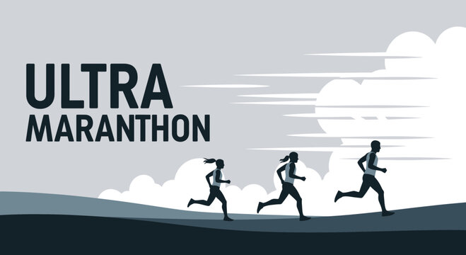 Ultra Marathon Runners Silhouetted Against a Cloudy Sky During a Long Distance Run