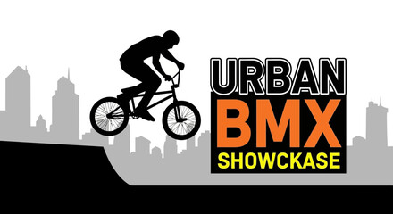 Naklejka premium Urban BMX Showcase: A Silhouette Of A Cyclist Performing A Stunt in The City