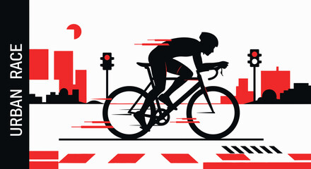 Fototapeta premium Urban Cycling Race Depicting Velocity, Cityscape, Traffic Signals and Speed, Conceptual Vector