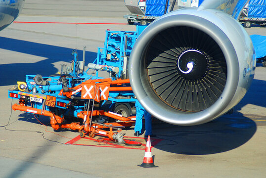 AMSTERDAM NETHERLANDS: KLM plane being loaded at Schiphol Airport. There are 163 destinations served by KLM many are located in the Americas Asia and Africa