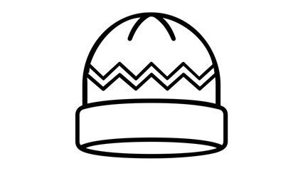 Fototapeta premium Minimalist Beanie Hat Line Icon Vector Illustration; Scalable Flat Design of Winter Headwear with Zigzag Pattern for Fashion, Cold Weather Apparel, and Seasonal Clothing Graphics; AI-generated.