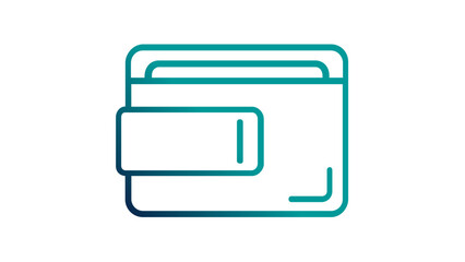 Obraz premium Minimalist teal and blue gradient wallet line icon illustration. Sleek vector graphic of a pocketbook or purse for finance, money, and fashion accessory concepts, isolated on white background.