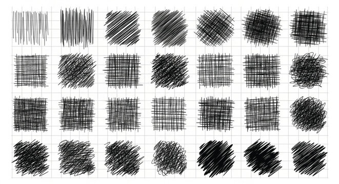 Brush stroke textures, black grunge backgrounds, vector patterns, 25 scribble effects