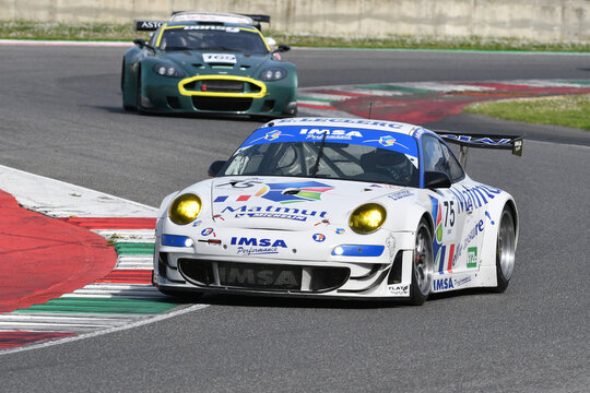 Scarperia, 5 April 2024: Porsche 997 GT3 RSR year 2009 in action during Mugello Classic 2024 at Mugello Circuit in Italy.