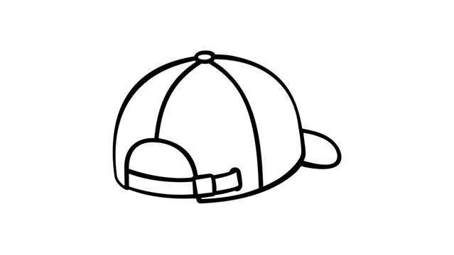 Minimalist baseball cap line icon vector illustration. Back view of a classic sports hat with adjustable strap. Simple black and white outline graphic for fashion, apparel, and casual headwear.
