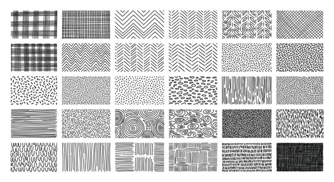 Black and white seamless patterns, geometric textures, backgrounds, 40 designs