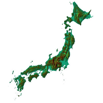 Japan Detailed Elevation Terrain Isolated Transparent Background