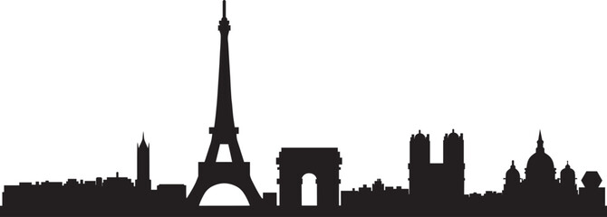 Paris skyline illustration featuring iconic landmarks like the Eiffel Tower and Arc de Triomphe