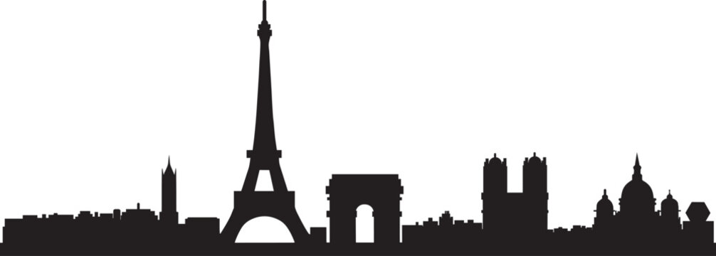 Paris skyline illustration featuring iconic landmarks like the Eiffel Tower and Arc de Triomphe