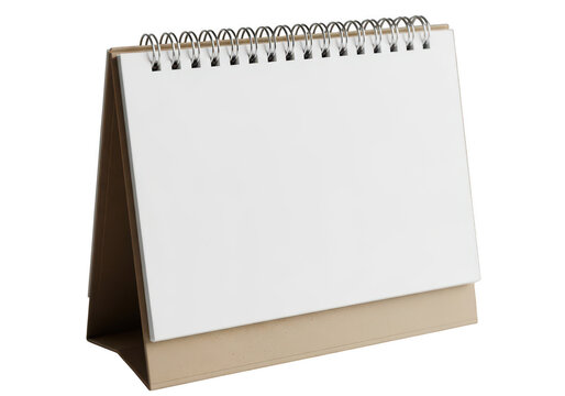 A brown desk calendar with a blank white page isolated on transparent background