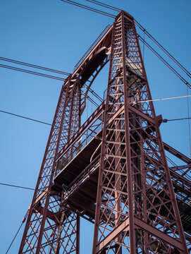 Vizcaya bridge transporter tower against blue sky