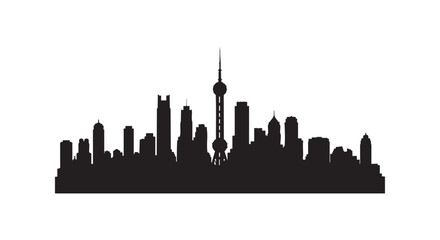 Obraz premium Skyline silhouette of Shanghai city with famous landmarks and skyscrapers on white background for urban design concepts.