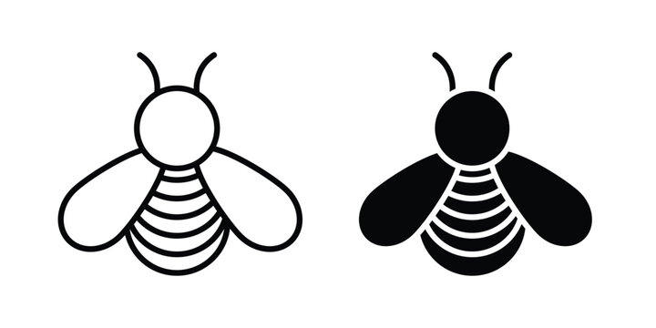 Bee icon symbol collection, Stroke and flat icons
