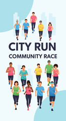 Obraz premium Vibrant City Run Community Event Depicting Diverse Individuals Participating in a Race