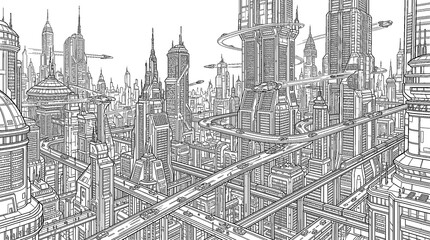Fototapeta premium Futuristic Urban Metropolis with High-Rise Buildings and Advanced Transportation Systems