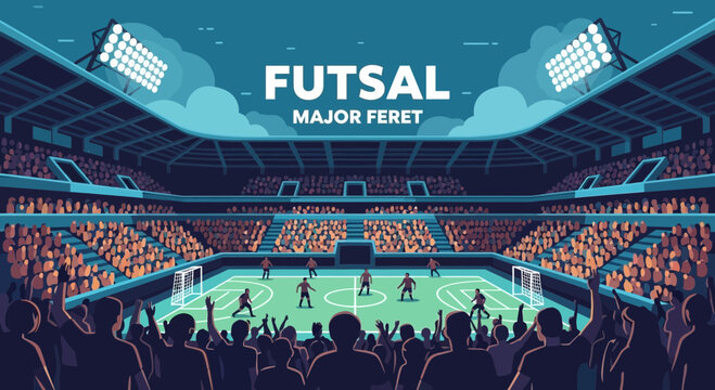 Vibrant Futsal Arena Illustration Showing Players In Action With Cheering Fans
