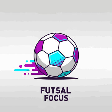 Vibrant Futsal Ball Emblem: Captivating Design Featuring Dynamic Movement and Bold Colors