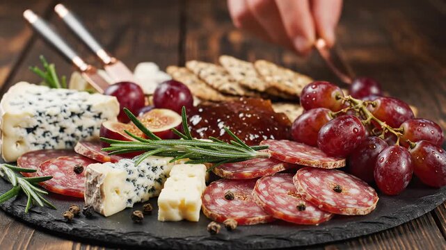 Gourmet Charcuterie Board with Assorted Cheeses and Cured Meats.