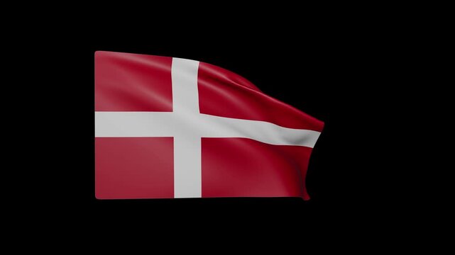 Denmark flag waving on black background, Danish national symbol animation