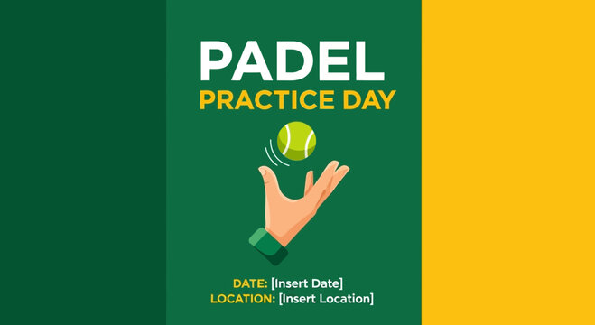 Vibrant Padel Practice Day Event Poster: Tennis Ball, Green and Yellow Background