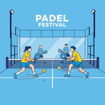 Vibrant Padel Festival Illustration Capturing Energetic Players and Dynamic Gameplay, Adobe Stock