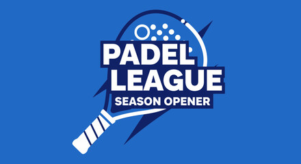 Fototapeta premium Vibrant Padel League Season Opener Logo Design, Sporty Emblem, Blue Color Scheme Graphics