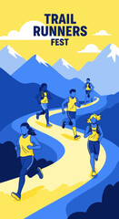 Fototapeta premium Vibrant Trail Runners Fest Invitation: Celebrating Fitness and Outdoor Adventure with Lively Design