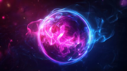 Fototapeta premium A vibrant neon orb glows with electric blue and pink light in a dark space