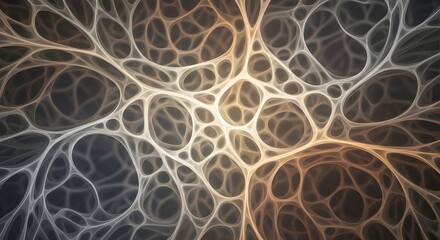 Obraz premium Vibrant abstract network illustration depicting interconnected neural pathways and organic structures with glowing light effects