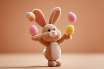 Fototapeta premium Easter bunny with pastel floating eggs