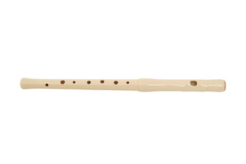 Plastic recorder flute fife isolated on transparent background. Woodwind musical instrument for melody and school education. Classical sound equipment component for student and creative hobbyist. © Андрей Журавлев