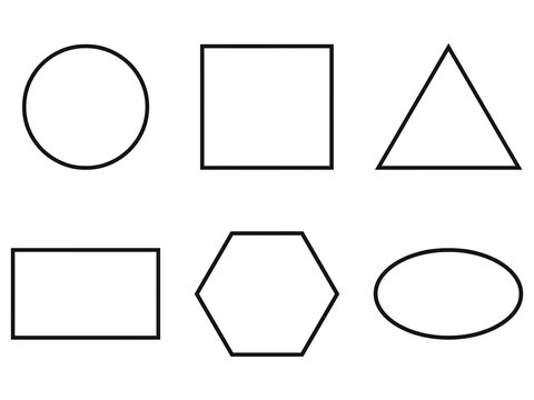 Minimalist black line art six basic geometric shapes vector