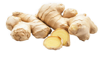 Fototapeta premium A pile of fresh ginger roots on transparent background