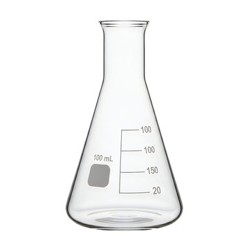 Laboratory glassware: a 250ml erlenmeyer flask with volume markings isolated on white background