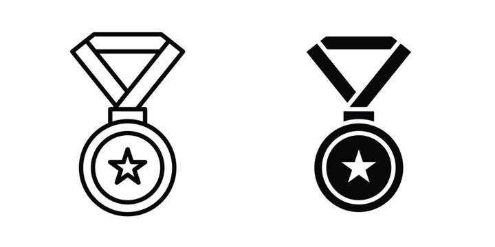 Sport medal icon symbol collection, Stroke and flat icons