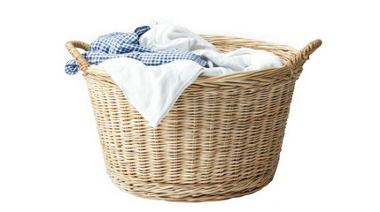 Obraz premium A wicker laundry basket filled with clothes on transparent background