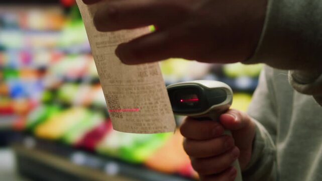 Scan scanning QR code Shipping Label For Delivery payment for parcels in shop store, supermarket paper list, receipt for purchases. 