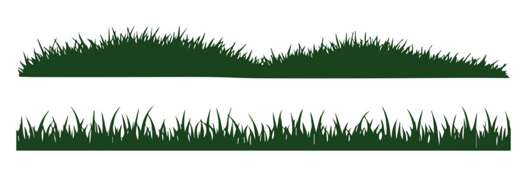 Set of Grass Silhouette Borders - Black Meadow Lawn Edges for Landscape Design. Grass silhouette illustration collection featuring clumps, strips, blades, dense clusters, landscape elements, black. 